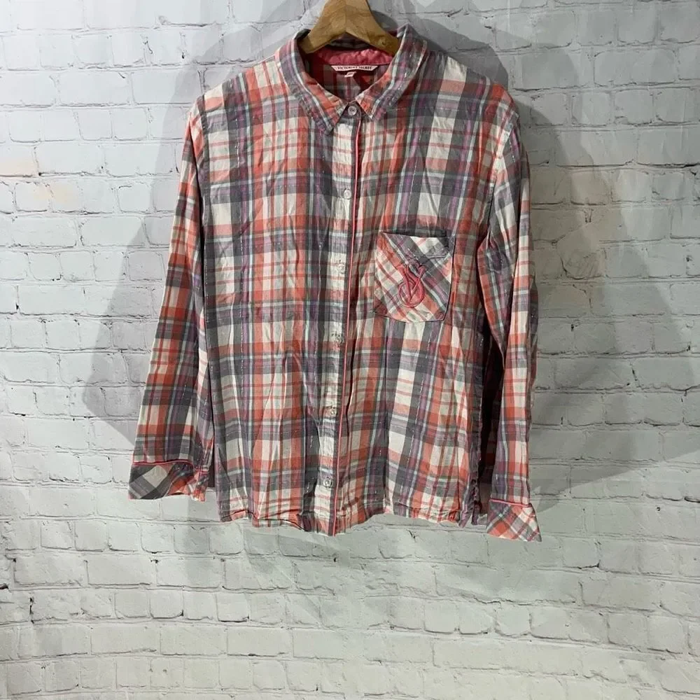 Victorias Secret Plaid Button Up Pajama Top
